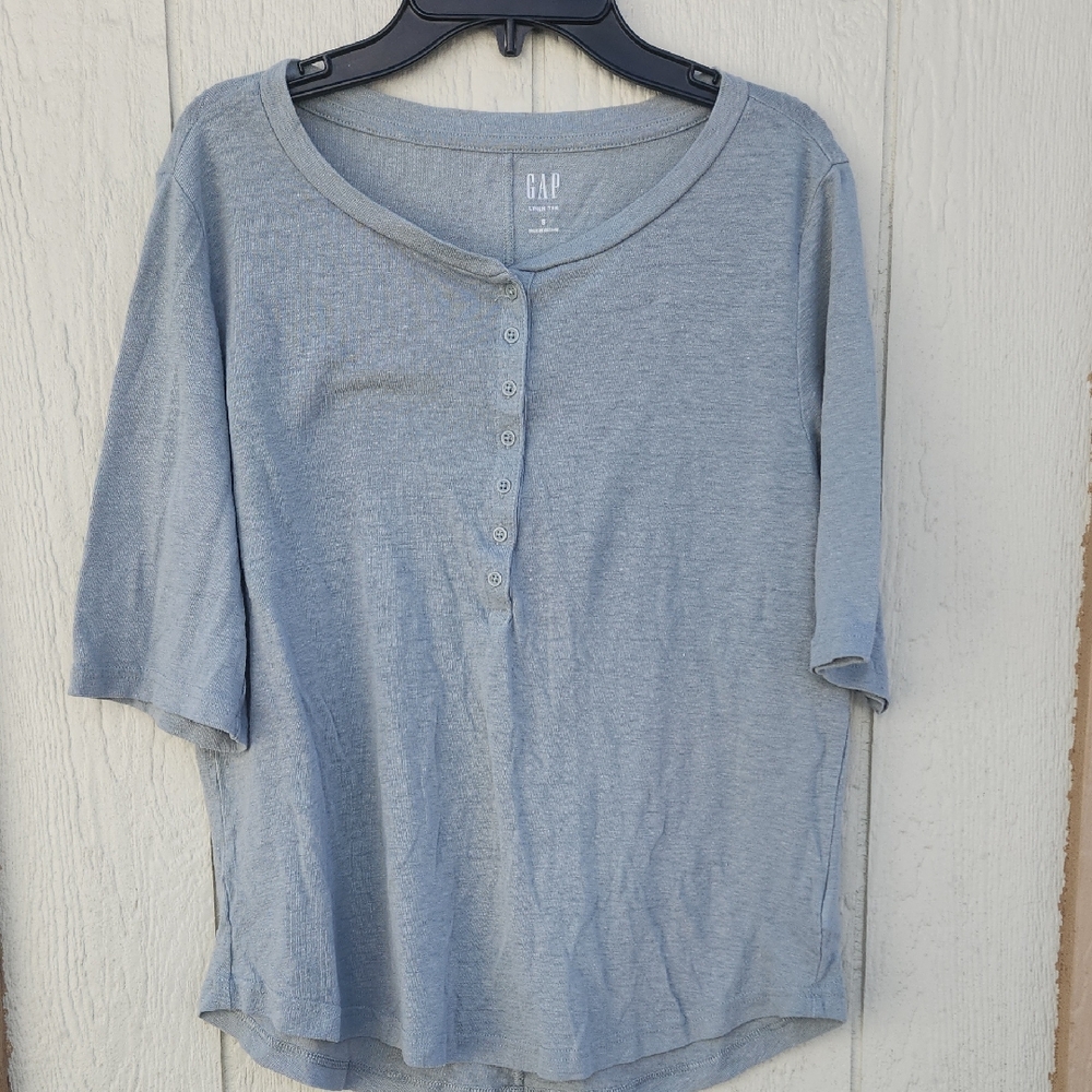 Gap Linen Tshirt Henley Short Sleeve Coastal Lightweight Beachy Normcore Small